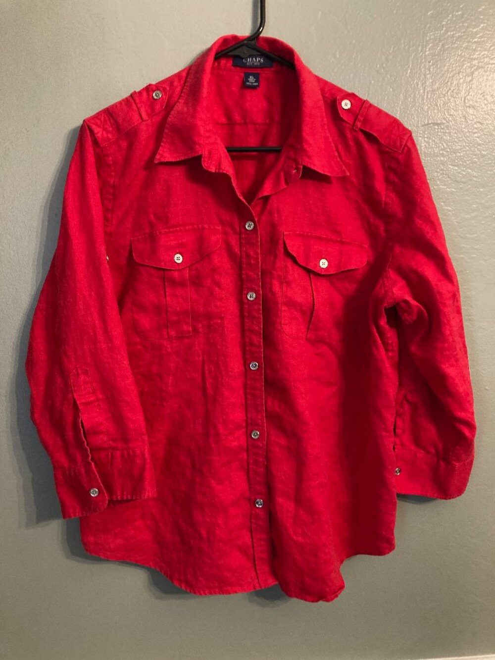 Chaps 100% Linen Red Blouse Size XL